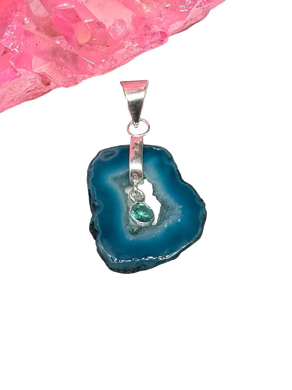 Blue Botswana Agate Necklace Pendant 925 Sterling Silver Overlay